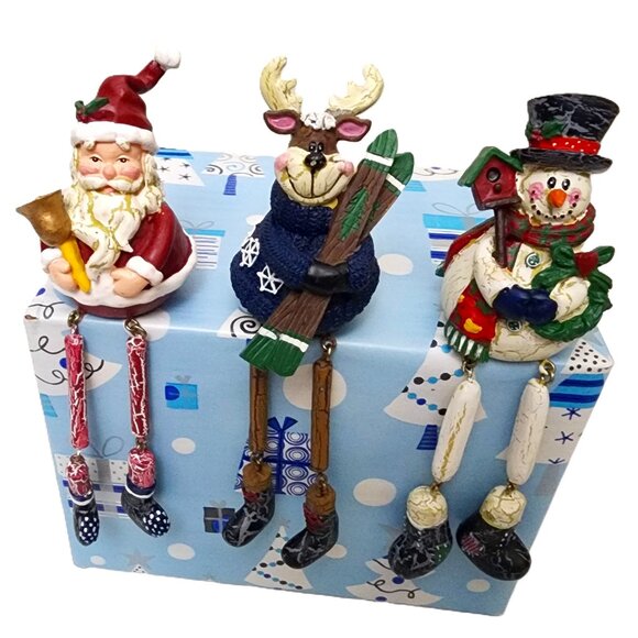 Holiday Shelf Sitting Figurine: Hanging Snowman, Moose & Santa - Picture 7 of 7